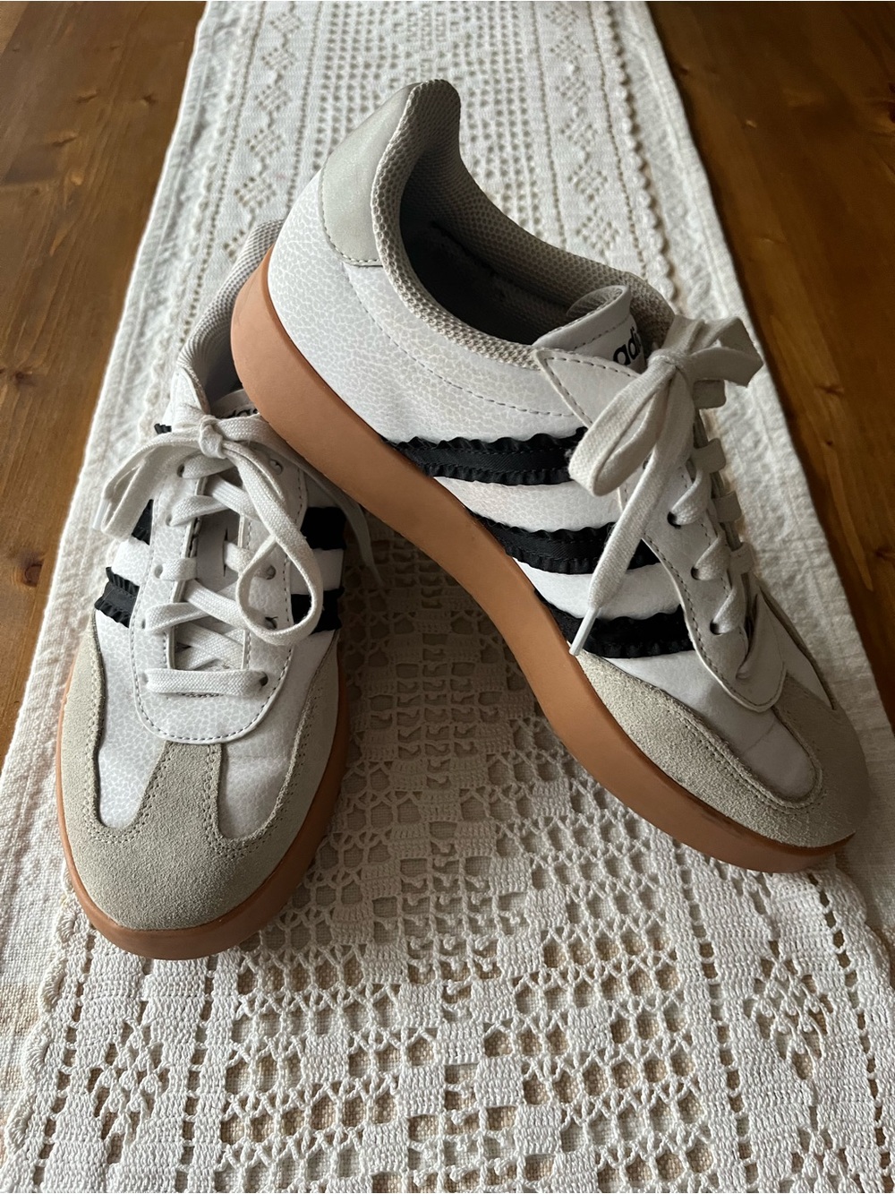 Adidas Barreda Black and White Ruffle Striped Shoes